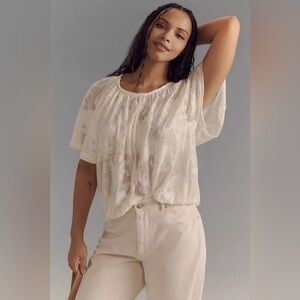 Anthropologie Ivory Floral Blouse